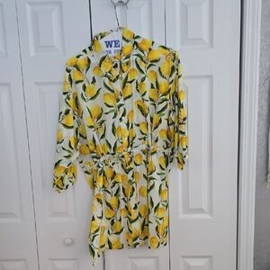 J. Crew Yellow Lemon Print Midi Dress